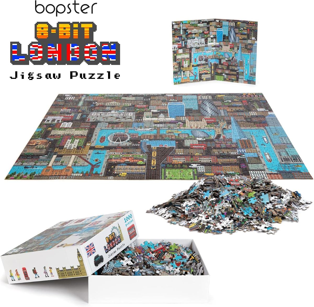 bopster 8-Bit London Puzzle — 1000 Pieces held in the hand