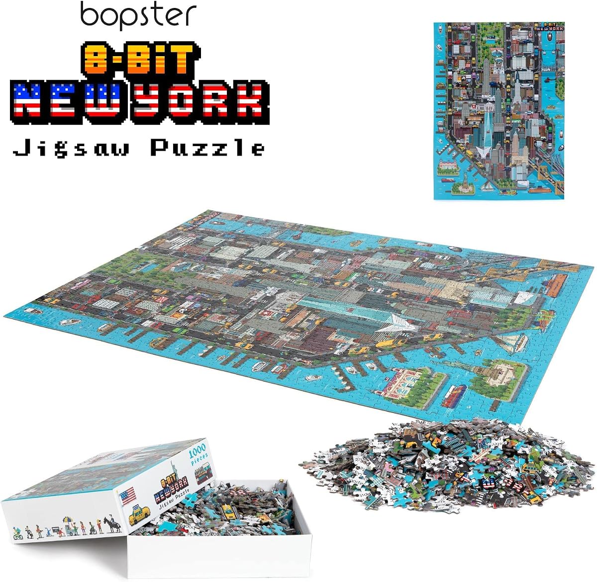 bopster 8-Bit New York Puzzle — 1000 Pieces held in the hand