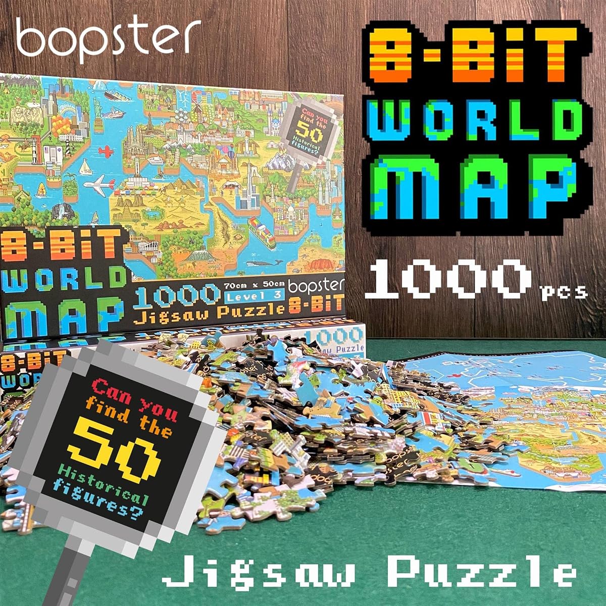 bopster 8-Bit World Map Puzzle — 1000 Pieces from the side