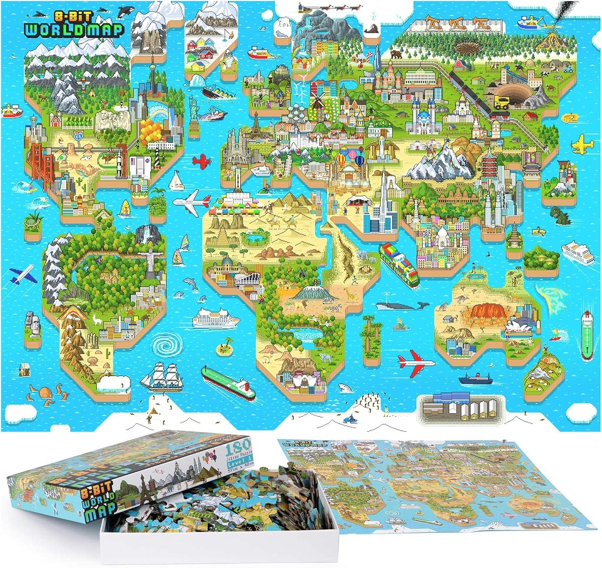 bopster 8-Bit World Map Puzzle — 180 Pieces