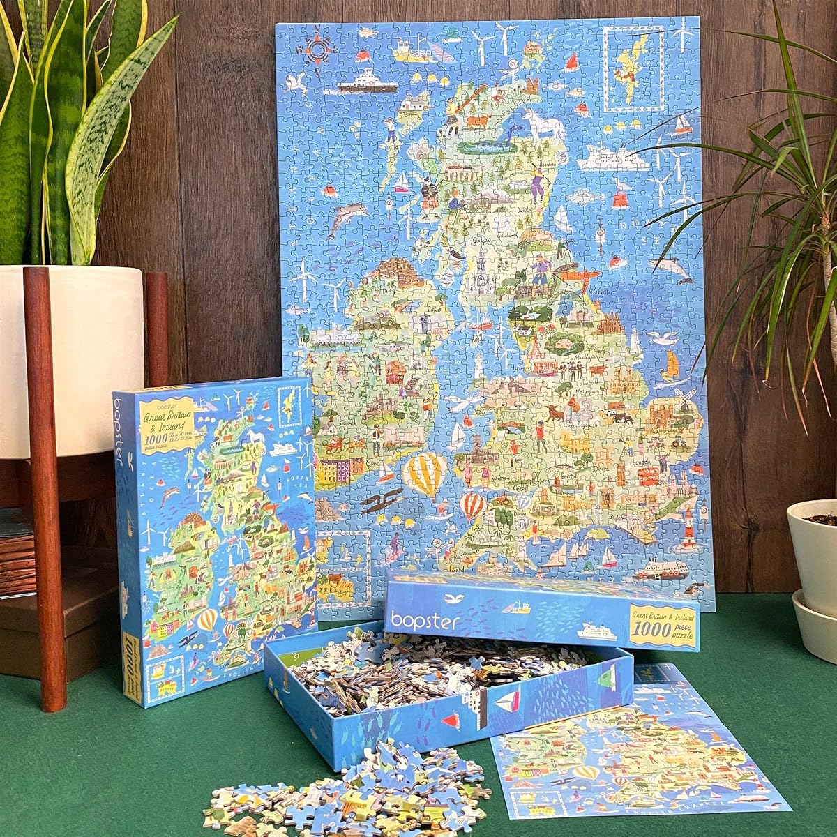 bopster Great British Isles and Ireland Map Puzzle — 1000 Pieces next to its box