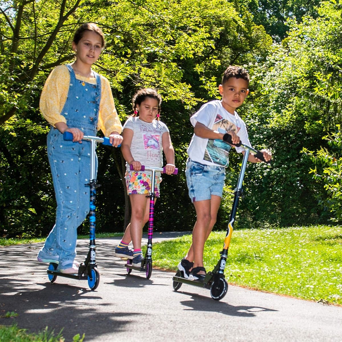 bopster Two-Wheeled Folding Scooter — Purple Zebra from the side