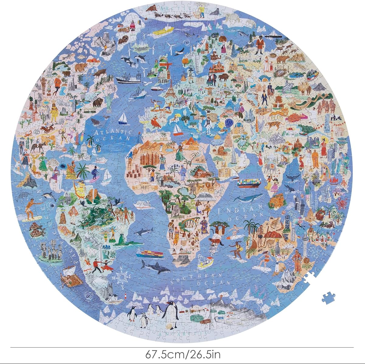 bopster Illustrated Round World Map Puzzle — 1000 Pieces up close
