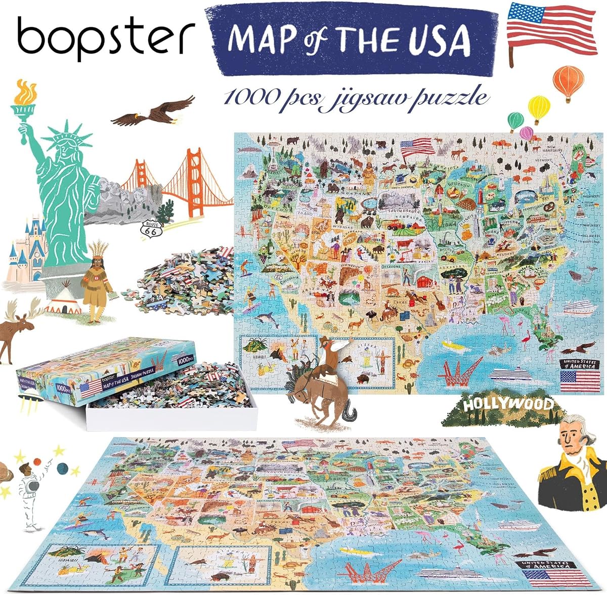 bopster Illustrated USA Map Puzzle — 1000 Pieces from the side