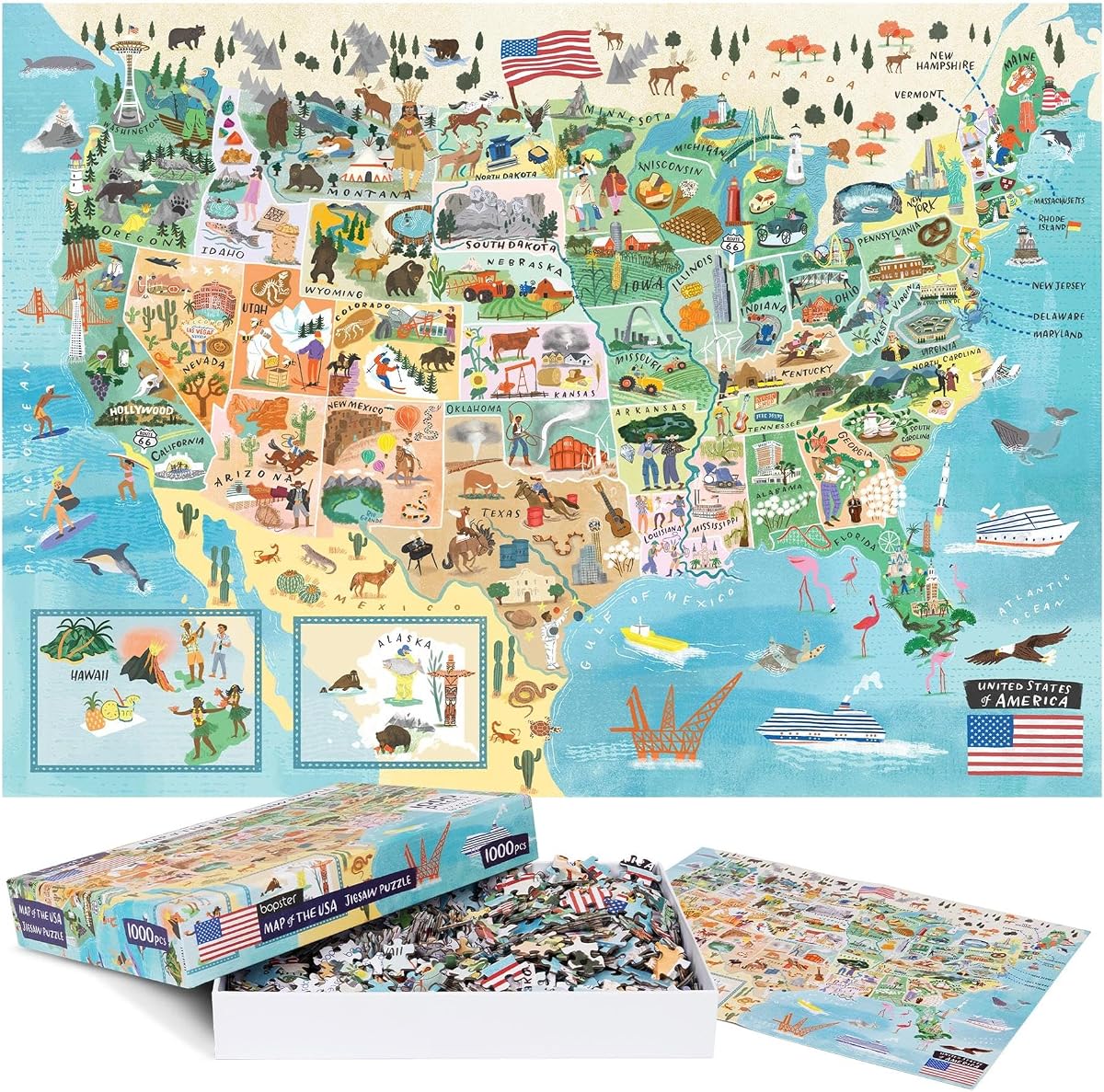 Illustrated USA Map Puzzle — 1000 Pieces